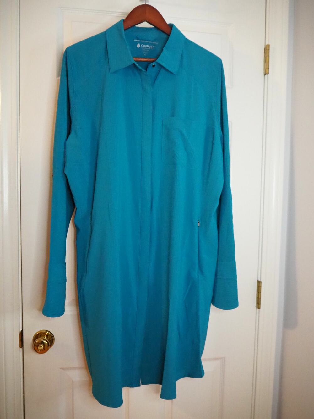 Coolibar Malta Travel Dress XL Teal UPF 50+ Sun Protection Long Sleeve Pockets
